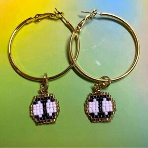 BEADED INITIAL HOOP EARRINGS- "I"